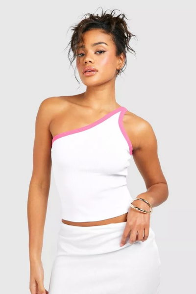 Product Premium Contrast Rib One Shoulder Tank Top