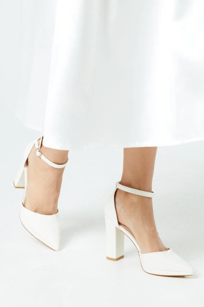 Product Bridal Sadie Faux Leather Platform Pointed High Block Heel Court Shoes